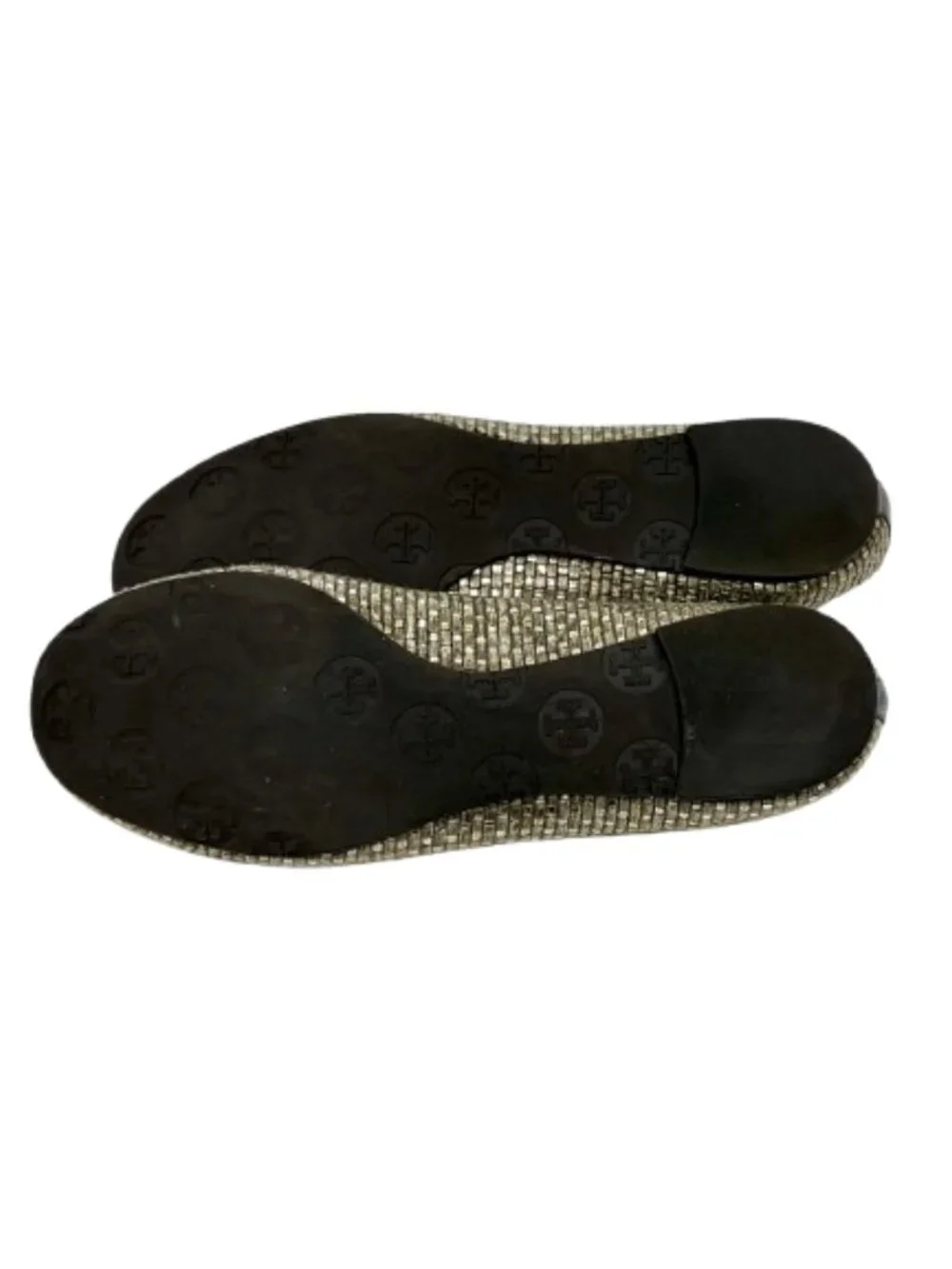 TORY BURCH~Reva Woven Metallic Ballet Flats~LEATHER SHOES in PEWTER & SILVER